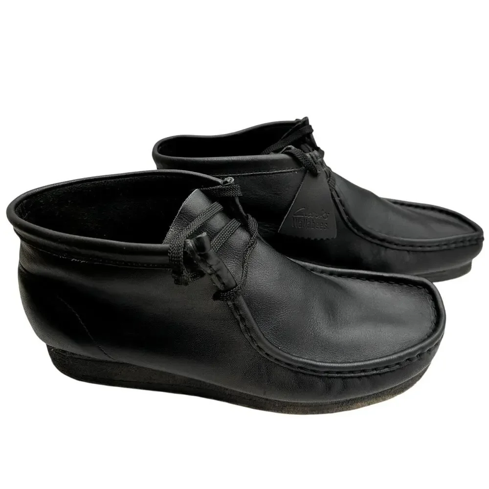 Clarks Wallabee Boot Mens Black Leather Lace Up Crepe Sole Chukka Moc Toe